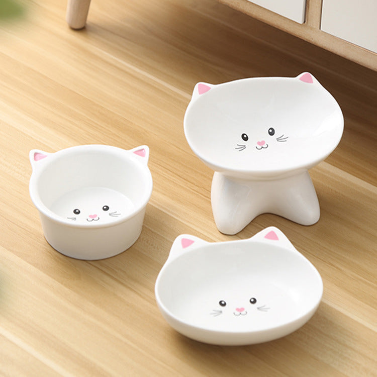 Ceramic Small Cat Shape Pet Food Bowl